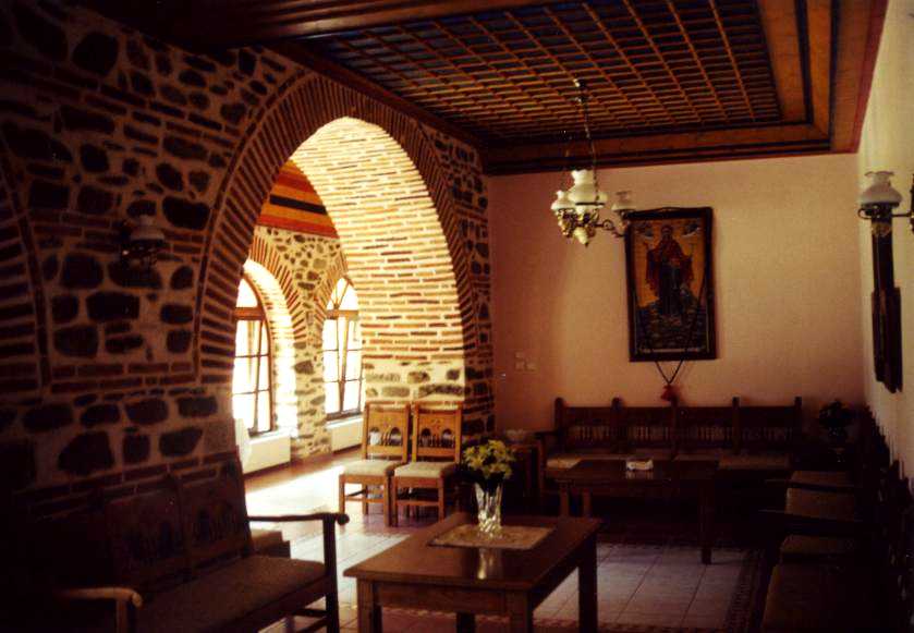 pilgrim restored in the guests quarters of Xiropotamou face to face with the Theotokos Igumenitsa